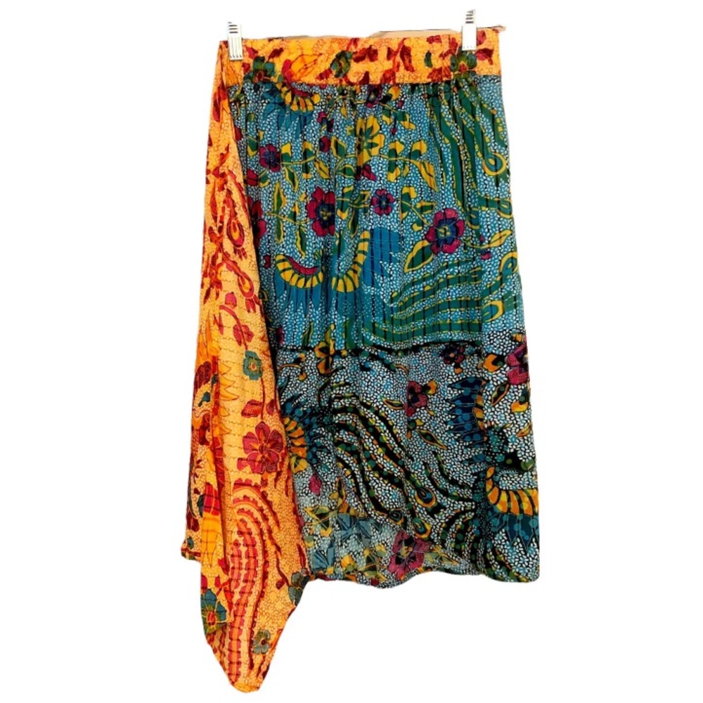 90’s slip on asymmetrical hem bright floral tropical sarong style midi skirt